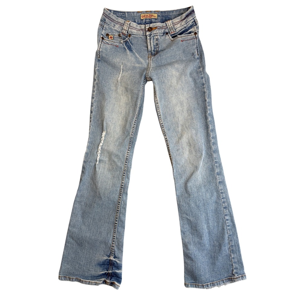 Vintage Y2K Paris Blues Low Rise Flare Jeans Womens 3 Blue Embroidered 26x29 00s